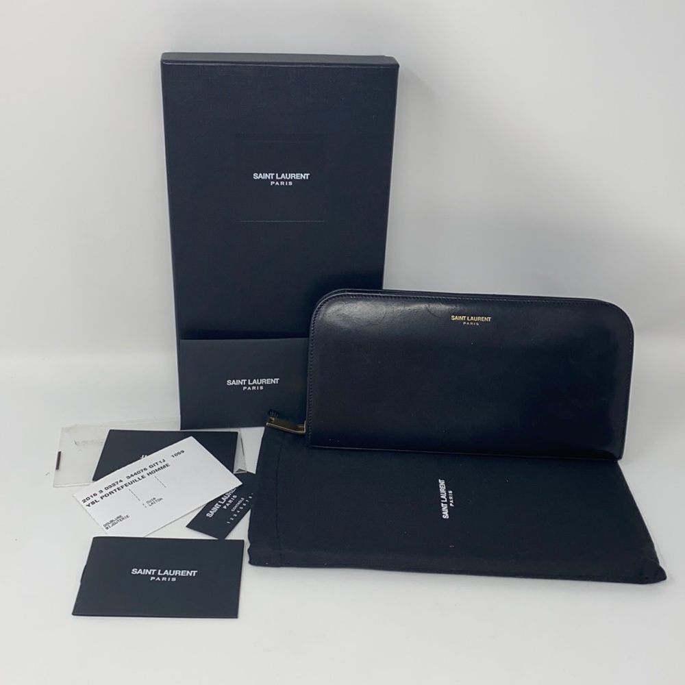 YSL Saint Laurent Zip Around Wallet Leather Black